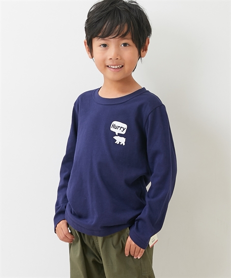 トップス・チュニック|１０柄から選べる綿１００％プリント長袖Tシャツ（子供服　男の子・女の子　ジュニア服） ニッセン nissen(ネイビー)