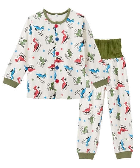 パジャマ|スムース腹巻付前開きパジャマ（男の子　ベビー服　子供服） ニッセン nissen(カーキ)