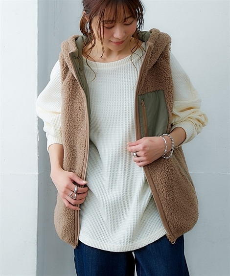 ベスト ジレ リバーシブル ボアベスト レディース : ZOZOTOWN