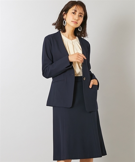 ジャケット スーツ 冬 Ll 3l ニッセン Nissen ニッセン Paypayモール店 通販 Paypayモール スカート レディース 洗える ウール調 裏起毛 ストレッチ ノーカラー ジャケット セミフレア てサイズに