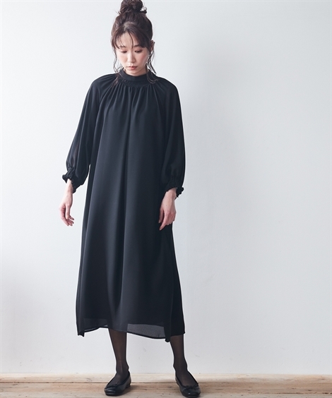 史上最も激安 喪服 ワンピース 大きいサイズ レディース 礼服 日本製生地使用洗える防しわスタンド カラー シャーリングナチュラル デザイン 有 4l 5l 6l ニッセン Nissen 魅了 Turningheadskennel Com