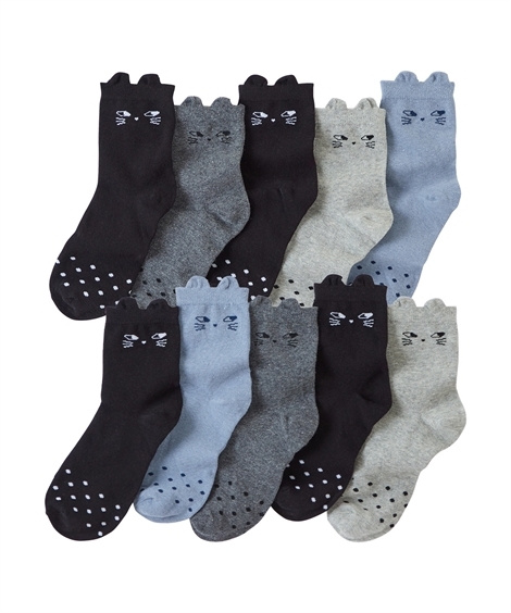靴下 レディース 耳付き 動物柄 クルーソックス 10足組 23 0 25 0cm ニッセン Nissen ニッセン Paypayモール店 通販 Paypayモール