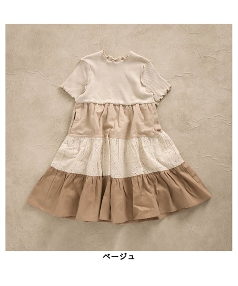 ワンピース キッズ 女の子 Apres Les Cours アプレレクール ニッセン 異素材 身長80 140cm ドッキング ティアード Nissen