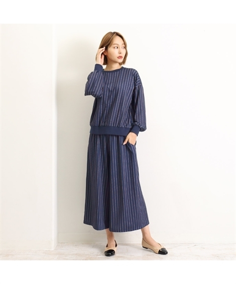 大人気SALE ワンピース M/L ニッセン nissen ニッセン PayPayモール店 - 通販 - PayPayモール ひざ丈 レディース MARTHA マーサ ストライプ ジャージ ホーム セットアップ 格安定番
