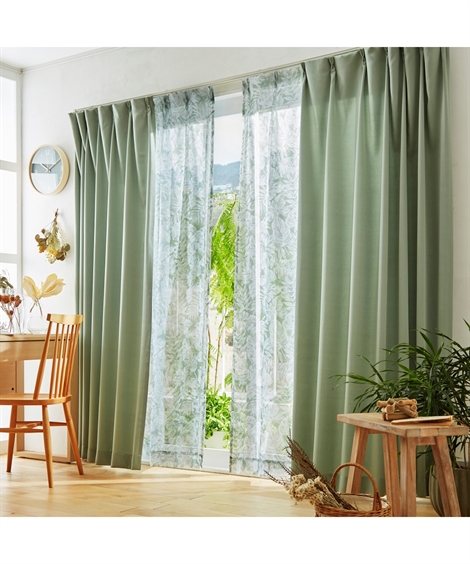 ニッセン カーテン レース 4枚セット 遮光 デザイン リーフ柄 幅100×長