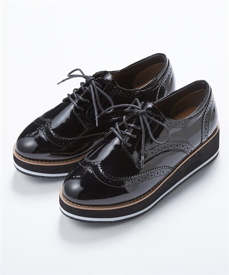 靴 大きいサイズ レディース ゆったり幅広 厚底 ウイングチップ レースアップ シューズ 低反発中敷 ワイズ4e 23 0 23 5 24 0 24 5cm ニッセン Nissen ニッセン Paypayモール店 通販 Paypayモール