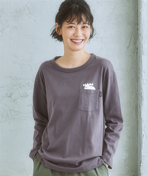 Tシャツ カットソー レディース moz モズ 胸ポケット 長袖 S/M/L/LL 