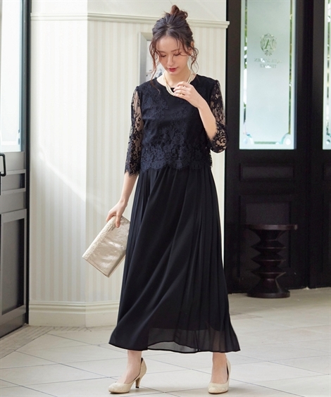 ドレス ワンピース 大きいサイズ レディース 結婚式 パーティー レース切替 サイドプリーツ 4l 5l ニッセン Nissen Zzy4322a27 ニッセン Yahoo 店 通販 Yahoo ショッピング