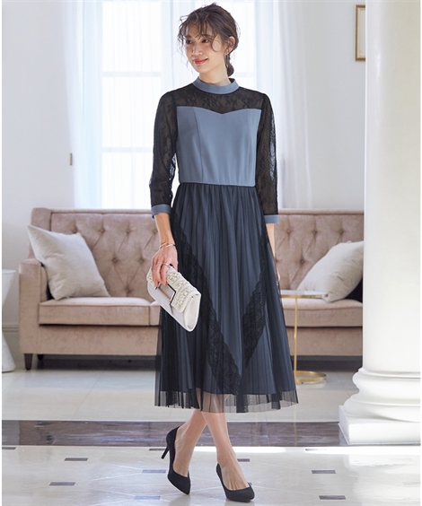 34 割引ブルーグレー系 グレー系 4l 5l専門ショップ ドレス ワンピース 大きいサイズ レディース 結婚式 パーティー チュール スカート レース使い デザイン 4l 5l ニッセン Nissen ドレス ブライダル レディースファッション ファッションブルーグレー系グレー系4l5l