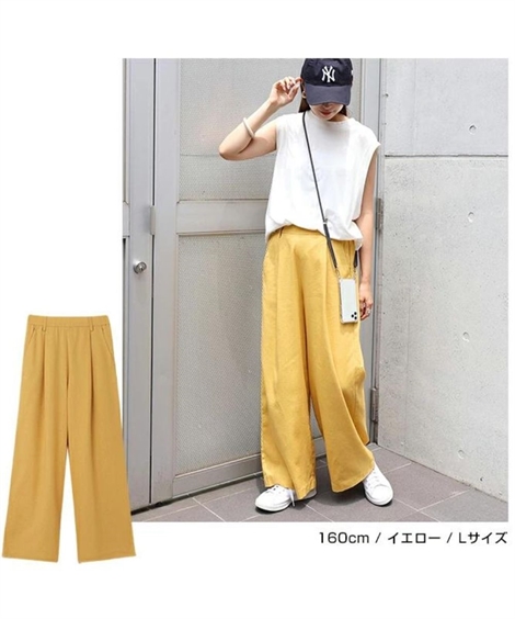 パンツ ワイド ガウチョ レディース リネン レーヨン タック M/L ニッセン nissen