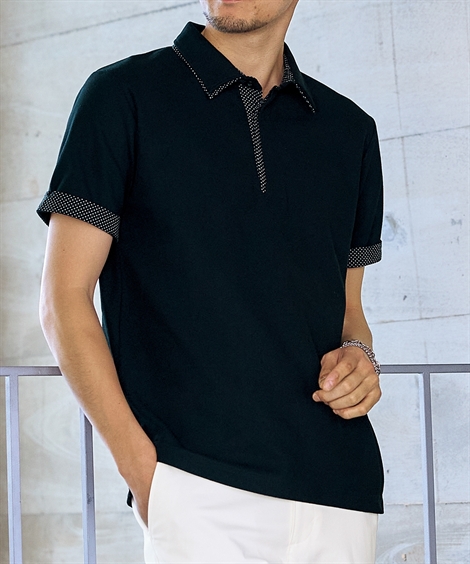 黒いポロシャツ 襟多色 Kolor size2 kolor】COLLAR DOCKING POLO -Amanojak.