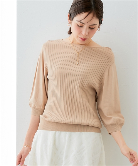 ニット セーター レディース ひんやり 接触冷感 パフ袖 ボートネック リブ UVカット 毛玉防止 夏 S/M/L/LL ニッセン nissen | ニッセン | 07