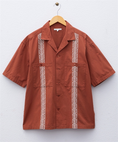トップス 綿１００％オーバーサイズ５分袖刺しゅうデザインシャツ ニッセン nissen