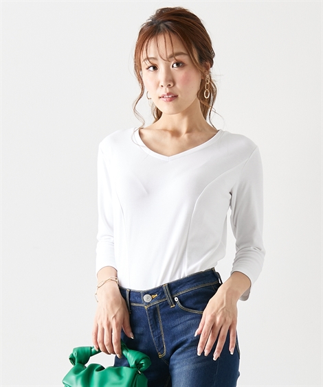 ニッセン Tシャツ カットソー レディース 大きい胸専用 Vネック