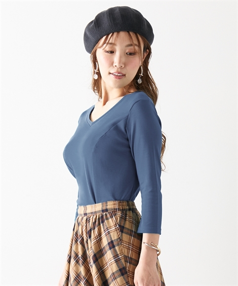 ニッセン Tシャツ カットソー レディース 大きい胸専用 Vネック