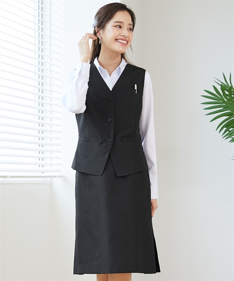 事務服 ベスト スカート スーツ レディース セット 2タイト はっ水 消臭テープ付 LL/3L 会社 制服 ユニフォーム ニッセン nissen ニッセン（nissen） 事務服 ベスト スカート スーツ レディース セット
