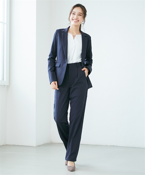 日本公式販売店 スーツ パンツ レディース リサイクルポリエステル カットソー 素材 テーラード ジャケット ＋ ストレート S/M/L ニッセン nissen