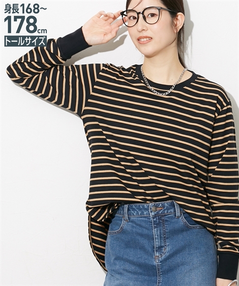 フォクシーニューヨーク Tシャツ カットソー ボーダー 40 黒 ベージュ 接触冷感】ボートネックデザイン ボーダーTシャツ(11615552-2025