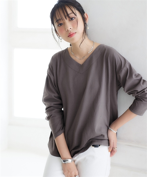 Tシャツ カットソー レディース 綿100％ バスク Vネック トップス S〜M 