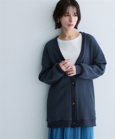 ニッセン（nissen） カーディガン レディース ワッフル素材 ロング丈 S