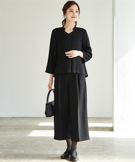 喪服 スーツ パンツ レディース 礼服 洗える防しわ ストレッチ デザイン ワイド セットアップ 有 S/M/L ニッセン nissen