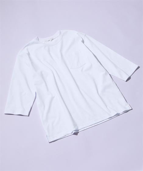 Tシャツ カットソー メンズ 綿100％ ヘビーウェイトオーバーサイズ7分袖 胸ポケット付 M/L/...