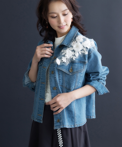 ニッセン レディース Hana服 モチーフ レース 使い デニム