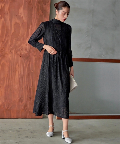 ドレス ワンピース レディース 結婚式 パーティー Callarus Back Ribbon design Onepiece Dress 有 ライム系/黒 M/L ニッセン nissen ニッセン（nissen） ドレス ワンピース レディース 結婚式 パーティー