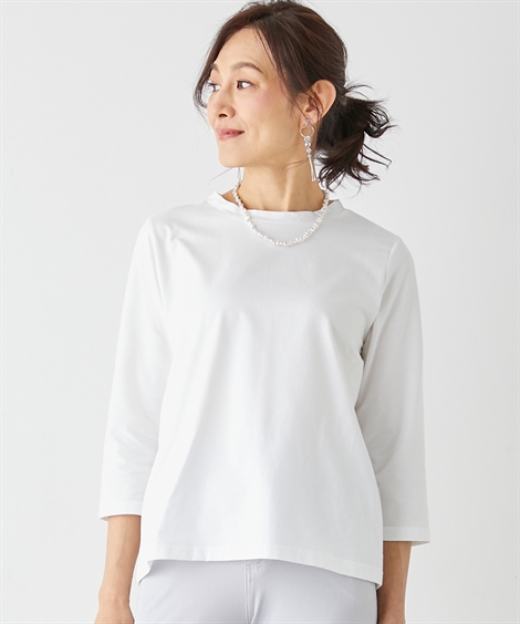 Tシャツ カットソー レディース シニア ファッション 日本製 綿100％ プチ ハイネック 7分袖...