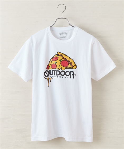 OUTDOOR Tシャツ カットソー メンズ 綿100％ ピザ プリント 半袖