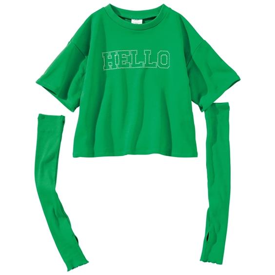 Tシャツ カットソー キッズ アーム カバー 付ラインストーンロゴ 女の子 子供服 ジュニア服 身長130cm ニッセン nissen