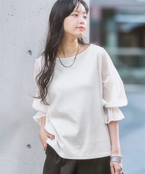 ニッセン（nissen） Tシャツ カットソー レディース 袖異素材使い7分袖 