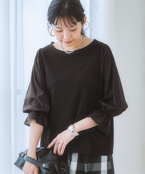 ニッセン（nissen） Tシャツ カットソー レディース 袖異素材使い7分袖 