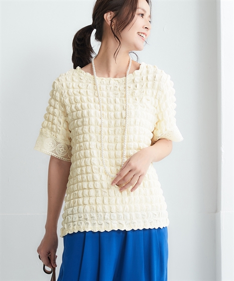 トップス hana ふくれジャガード花柄ニットトップス【Hana服】 通販【ニッセン】