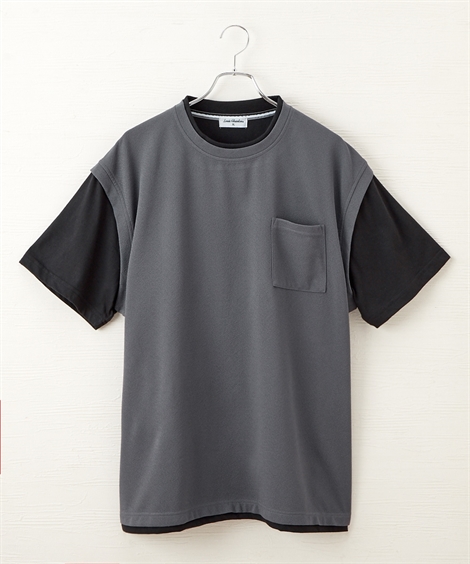 LouisChavlon Tシャツ カットソー メンズ 重ね着風 ベスト 半袖 クルーネック 3L/...