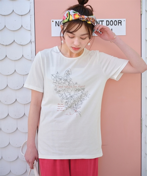 Tシャツ カットソー 大きいサイズ レディース 綿混 プリント 吸汗速乾 夏 L/LL/3L/4L/5L ニッセン nissen