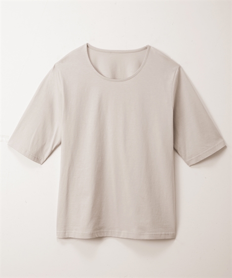 Tシャツ カットソー 上質素材の日本製5分袖クルーネック M/L/LL/3L ニッセン nissen