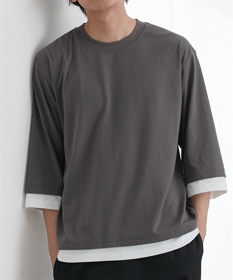 ニッセン Tシャツ カットソー メンズ オーバーサイズ重ね着風7分 ニッセン Tシャツ カットソー メンズ オーバーサイズ重ね着風7分