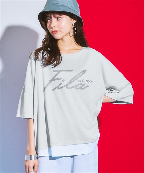 Tシャツ カットソー レディース FILA ドライ メッシュ重ね着風 UV