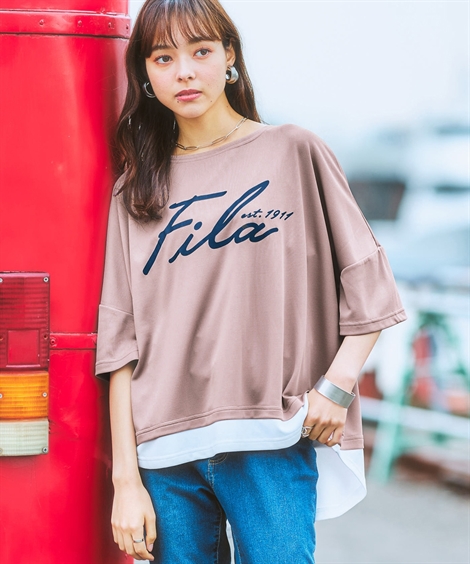 Tシャツ カットソー レディース FILA ドライ メッシュ重ね着風 UV