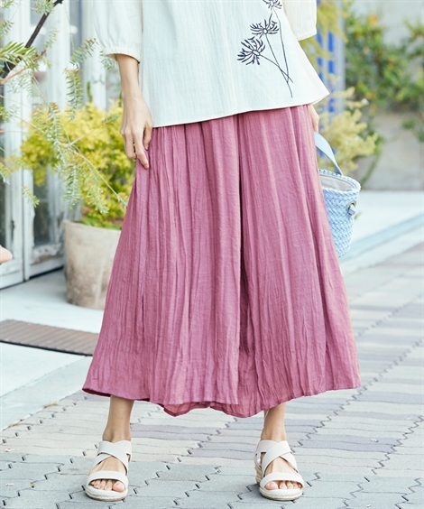 ニッセン パンツ ワイド 大きいサイズ レディース スラブ素材