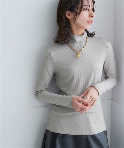ニッセン Tシャツ カットソー レディース 細リブ ハイネック