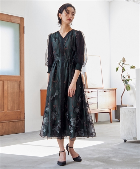 Callarus Vネックレーススリーブレスドレス Callarus〕【結婚式・お呼ばれ・パーティー・オケージョンドレス