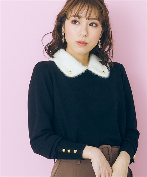 ニット セーター 大きいサイズ レディース ビッグ カラー トップス marun 制服 オフィス 産前 産後 6L/8L/10L ニッセン nissen ニッセン ニット セーター 大きいサイズ レディース 付け衿