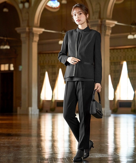 喪服 スーツ パンツ レディース 礼服 日本製生地使用 洗える防しわラグランスリーブ デザイン ブラウス ＋ワイド セットアップ ｜ 有〔Neina〕 黒 LL/3L ニッセン nissen ニッセン（nissen） 喪服 スーツ パンツ レディース 礼服 洗える防しわ