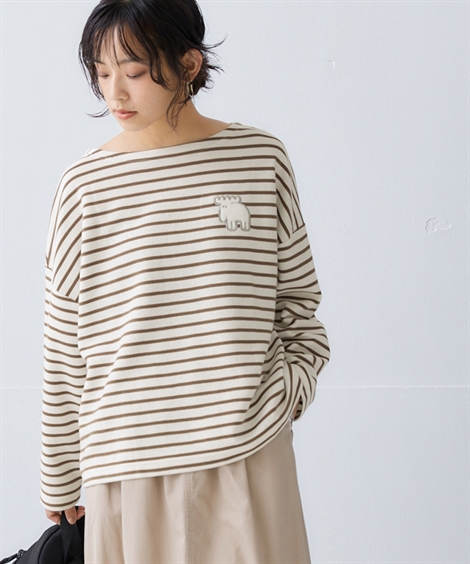 Tシャツ カットソー レディース moz モズ ワッペン付ボーダー プルオーバー S/M/L/LL ...