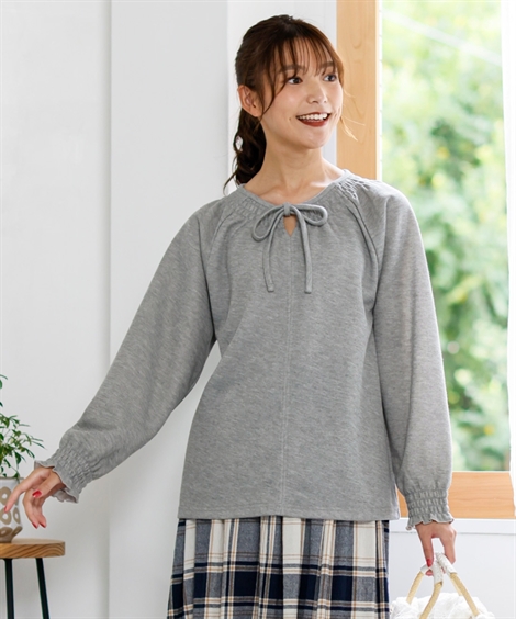 Tシャツ カットソー 大きいサイズ レディース 顔周りがスッキリ見えるシャーリング使い トップス L/LL/3L/4L/5L ニッセン nissen｜nissenzai｜02