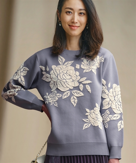 ニット セーター レディース ふくれジャガード花柄 トップス Hana服 LL/3L ニッセン nissen ニッセン ニット セーター レディース ふくれジャガード花柄