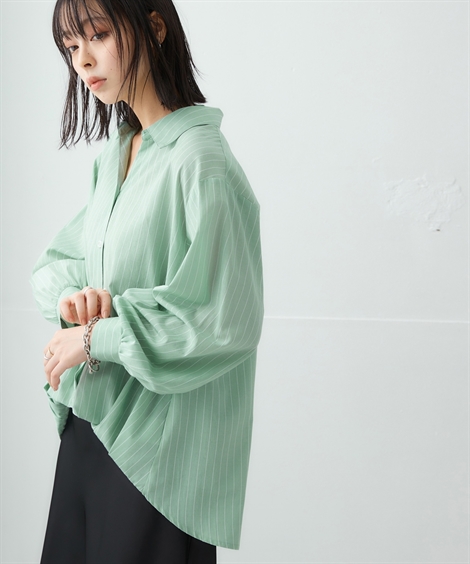ニッセン シャツ ブラウス レディース 裾タックストライプ S/M/L