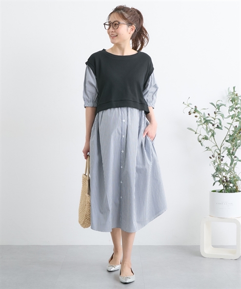 ニッセン マタニティ ワンピース 授乳服 ママ ウエア 重ね着風ぽ